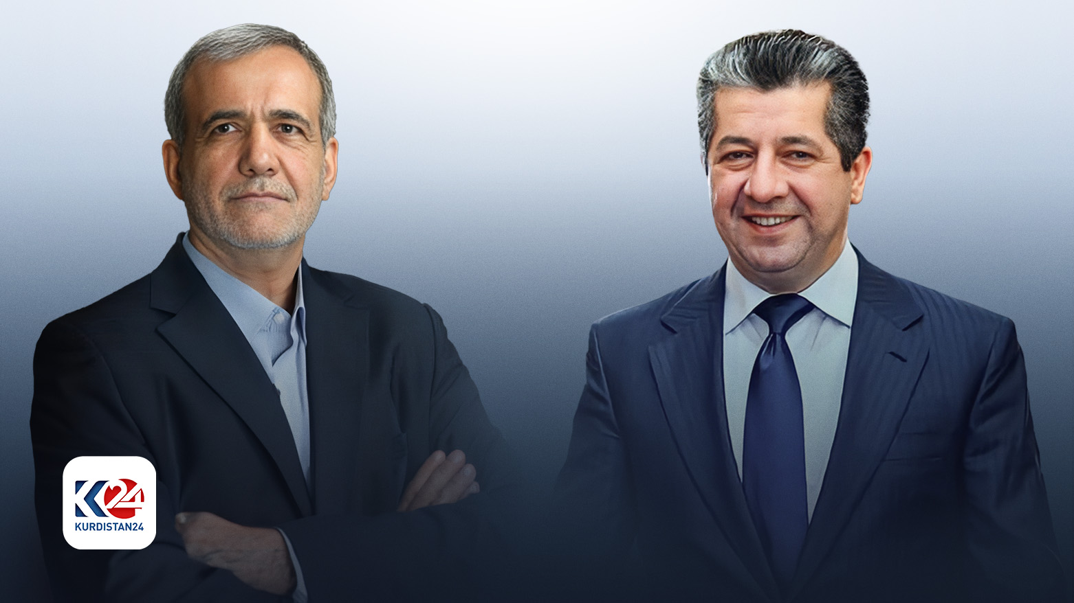 سەرۆکوەزیران مەسرور بارزانی (ڕاست) و مەسعود پزیشکیان (چەپ)